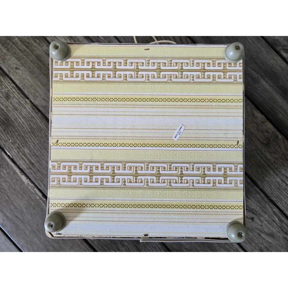 Vintage Woven Wicker Sewing Storage Basket Handled Lined Country Farmhouse Scene